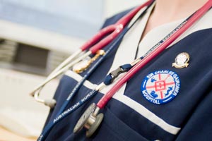 Close up of the SCGH badge on a uniform